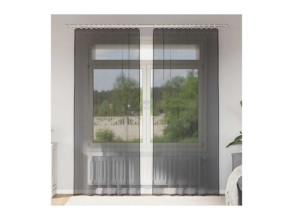 Rideaux en voile avec passants 2 pcs noir