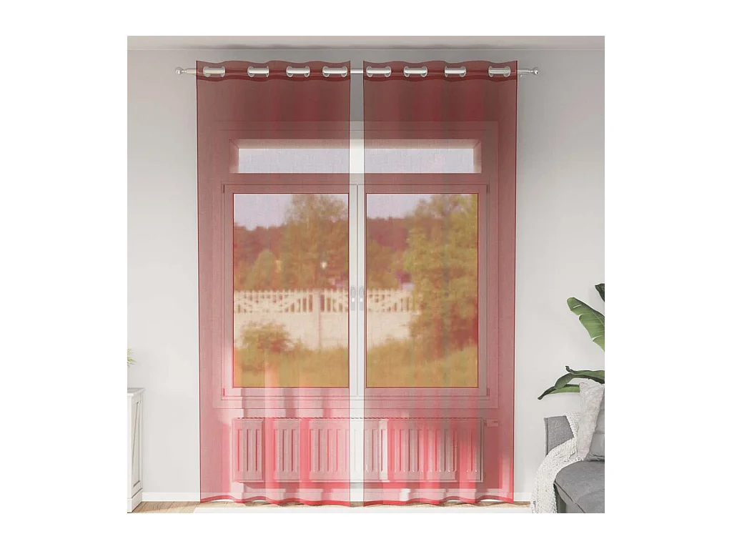 Rideaux en voile avec ?illets 2 pcs rouge bordeaux