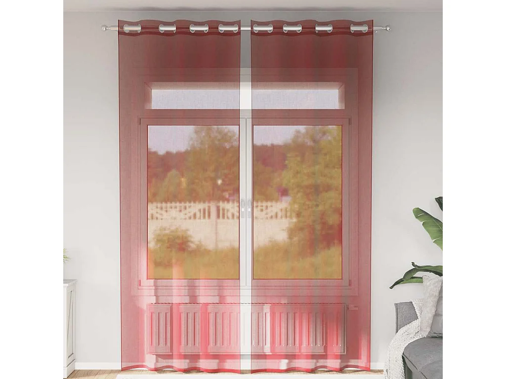 Rideaux en voile avec ?illets 2 pcs rouge bordeaux
