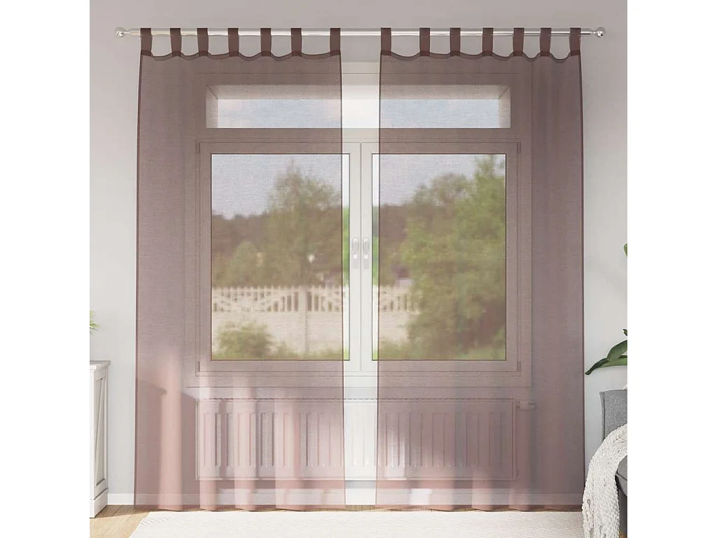 Cortinas de voile con bolsillos para varillas, 2 piezas, color marrón