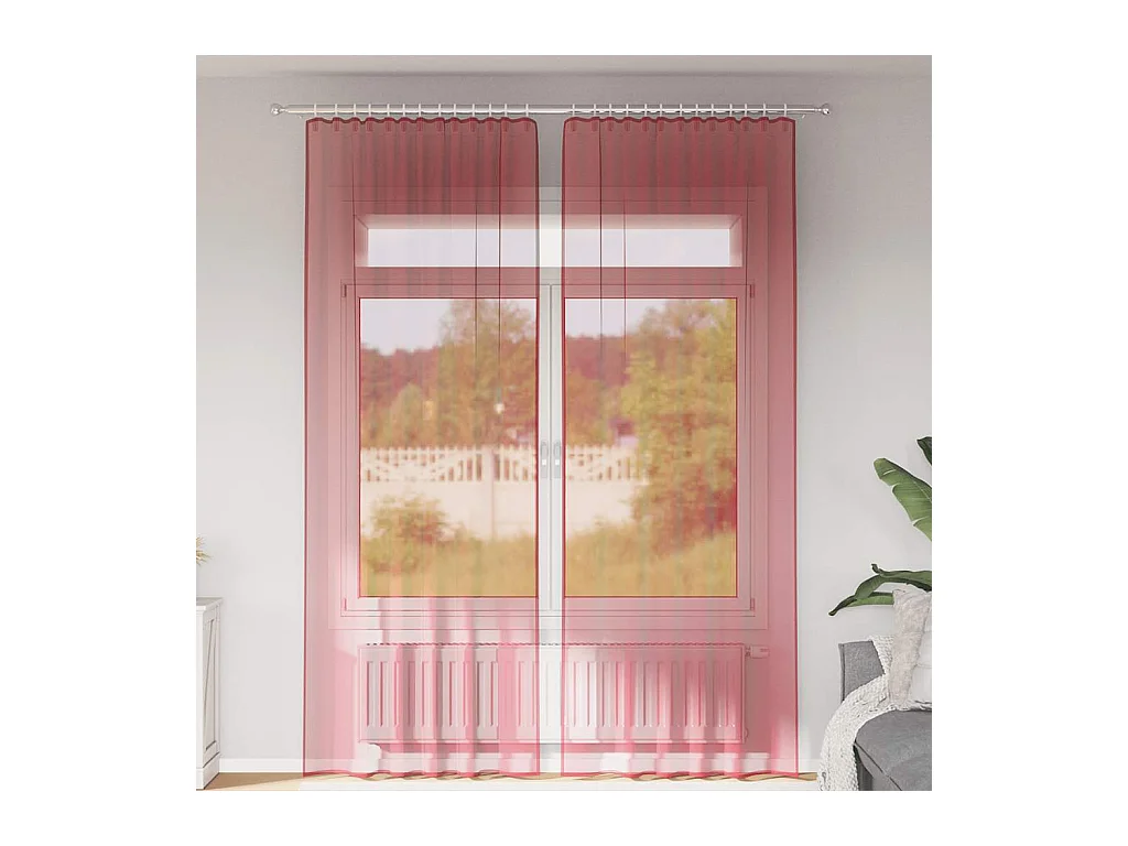 Cortinas de voile con trabillas 2 uds burdeos rojo 140x260 cm