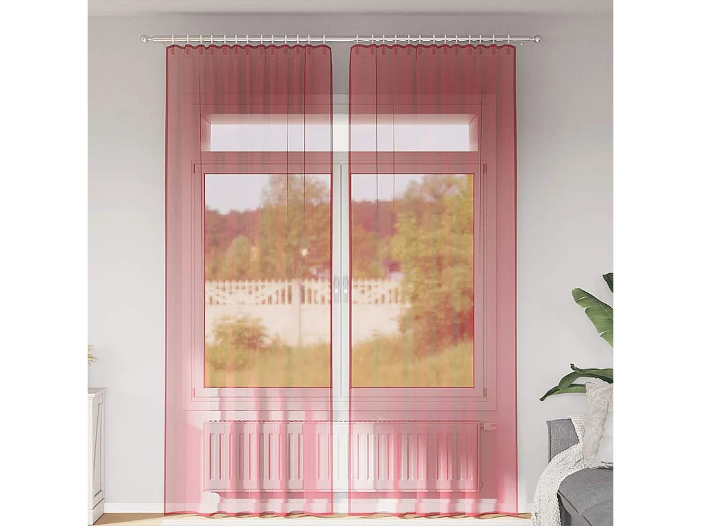 Rideaux en voile avec boucles 2 pcs rouge bordeaux 140x260 cm