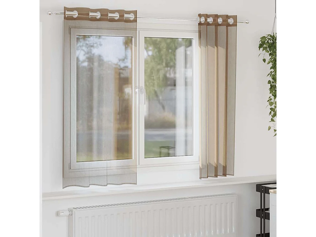 Cortinas de voile con ojales 2 uds marrón claro