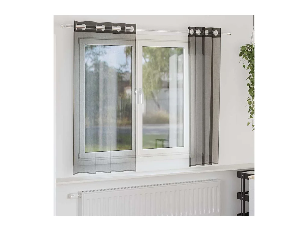 Rideaux en voile avec ?illets 2 pcs noir 140x175 cm
