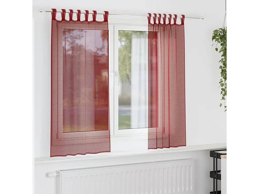 Cortinas de voile com bolsos de haste 2 peças vermelho bordô