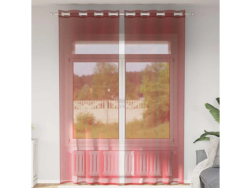 Cortinas de voile con ojales 2 uds burdeos rojo