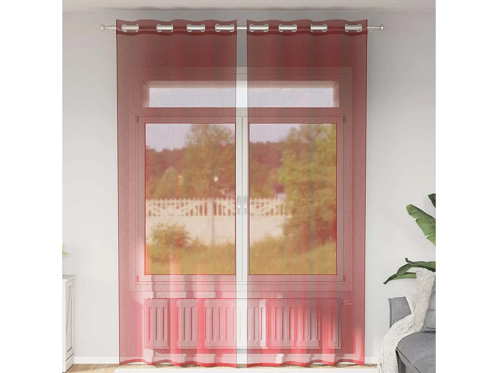 Rideaux en voile avec ?illets 2 pcs rouge bordeaux