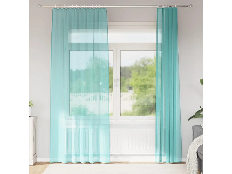 Tende in voile con passanti 2 pz turchese 140x225 cm