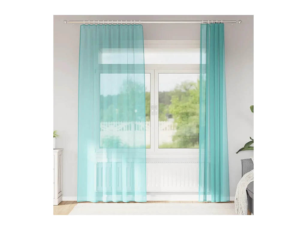 Rideaux en voile avec boucles 2 pcs turquoise 140x225 cm