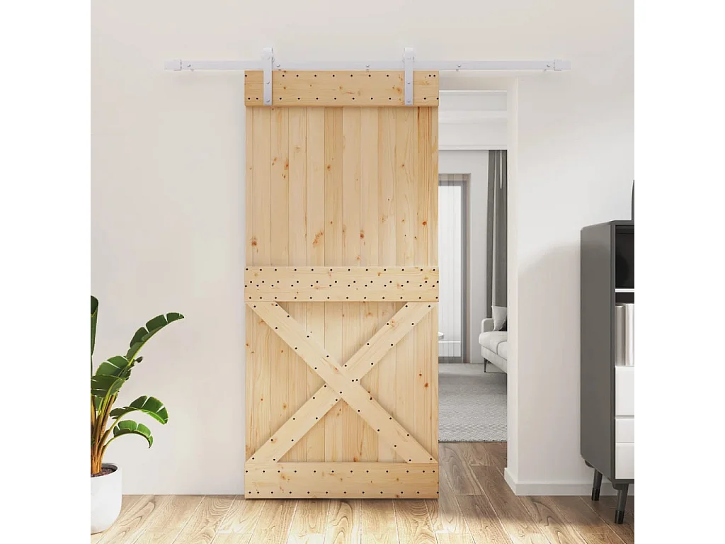 Schuifdeur en beslagset 95x210 cm massief grenen