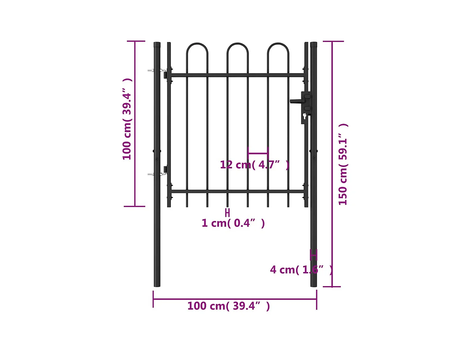 Portillon simple porte avec dessus arqué Acier 1x1 m Noir