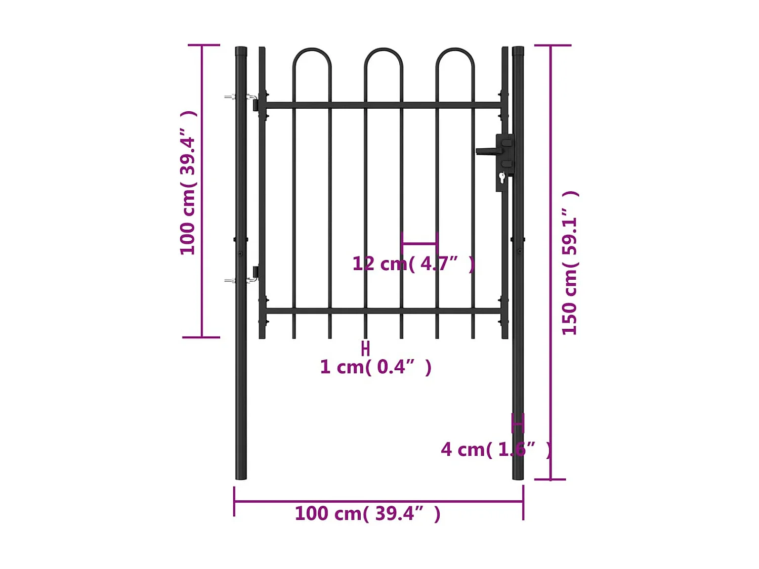 Portillon simple porte avec dessus arqué Acier 1x1 m Noir