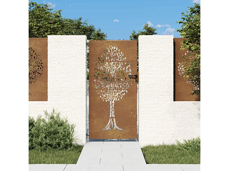 Portail de jardin 85x175 cm acier corten conception de l'arbre