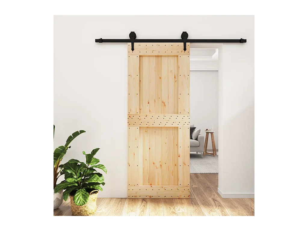 Porte coulissante et kit de quincaillerie 85x210 cm pin massif