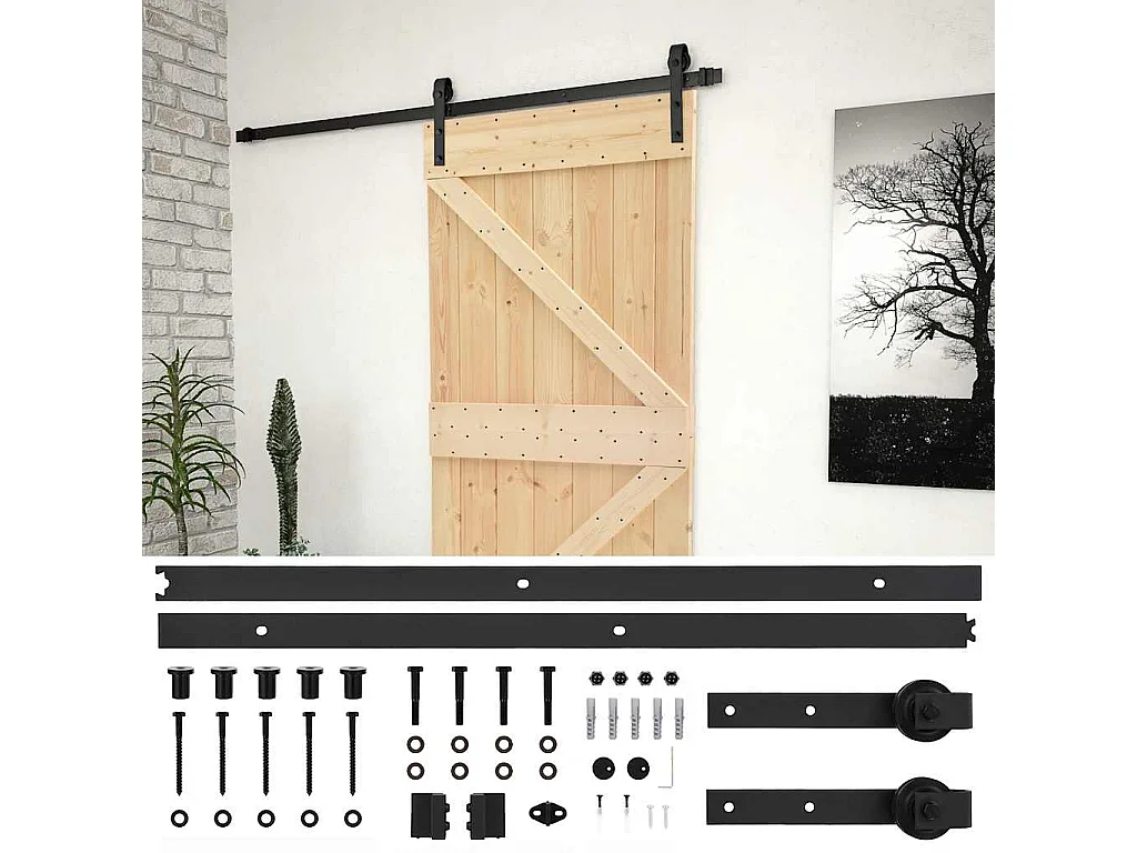 Porte coulissante avec kit de quincaillerie 80x210cm Pin massif
