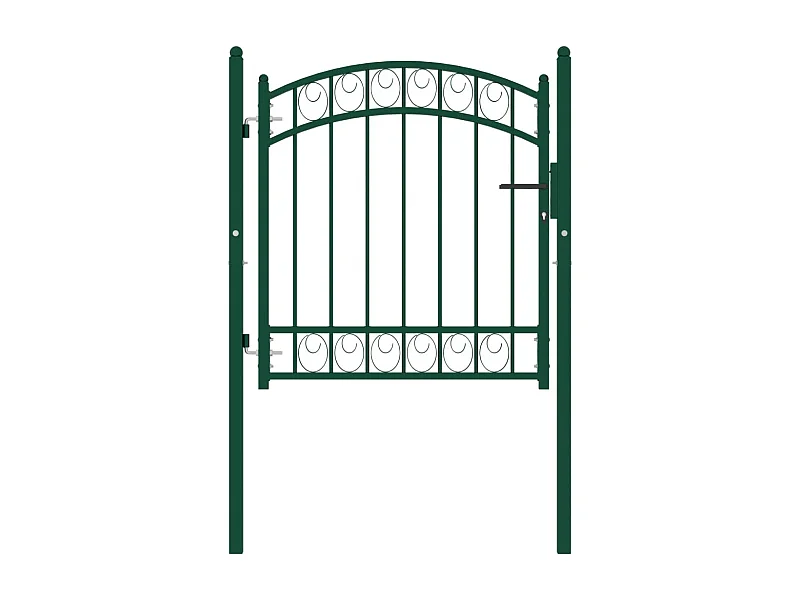 Puerta de valla con arco superior de acero 100x100 cm verde