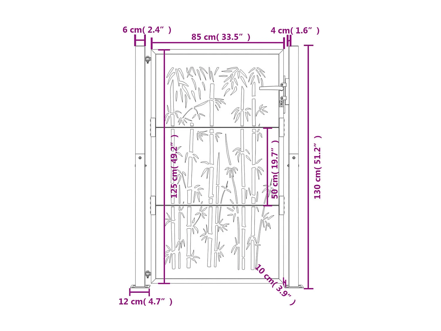 Portão de jardim antracite 105x130 cm aço bambu design