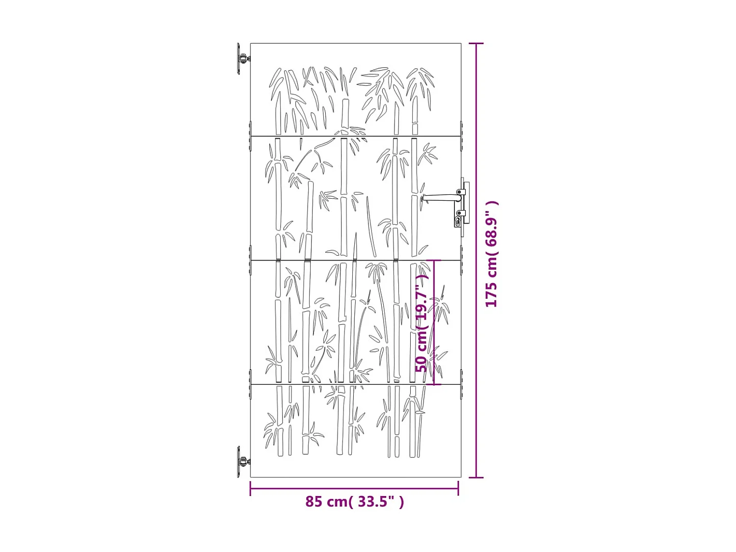 Portail de jardin 85x175 cm acier corten design de bambou