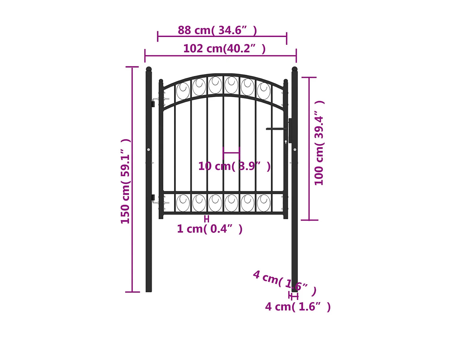 Portão de cerca com topo arqueado Aço 100x100 cm Preto