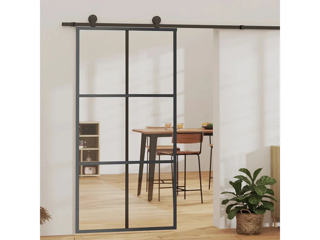 Porte coulissante Verre ESG et aluminium 102x205 cm Noir