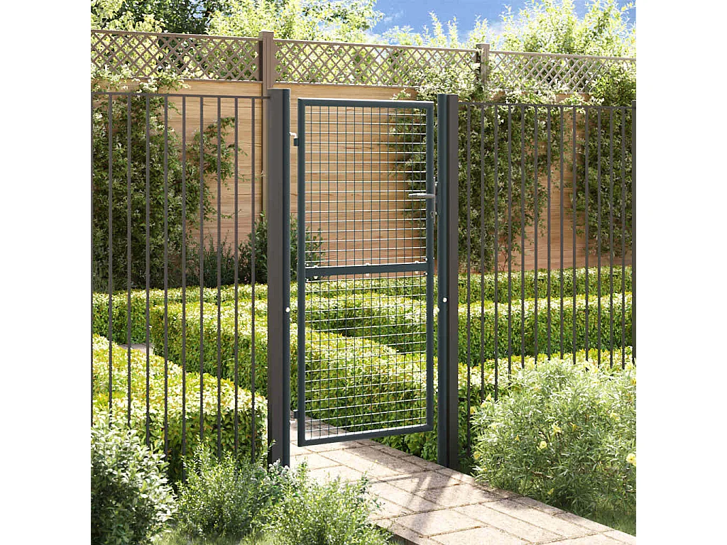 Puerta de jardín de malla de acero galvanizado 100 x 225 cm Gris