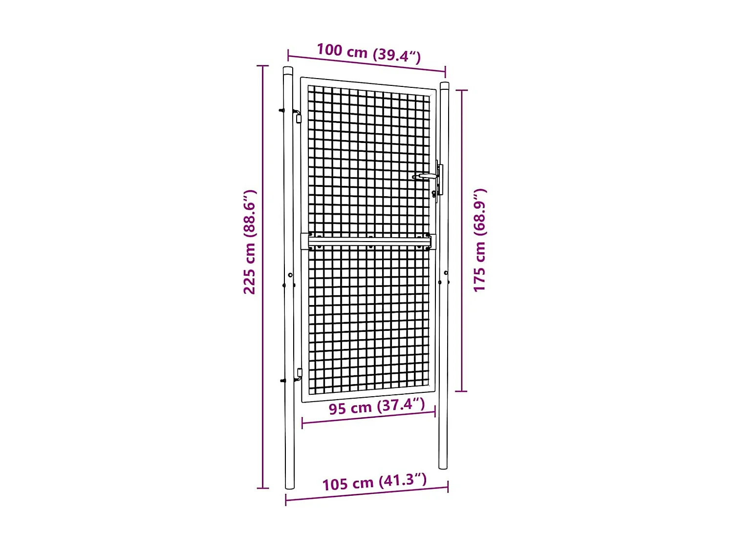 Puerta de jardín de malla de acero galvanizado 100 x 225 cm Gris