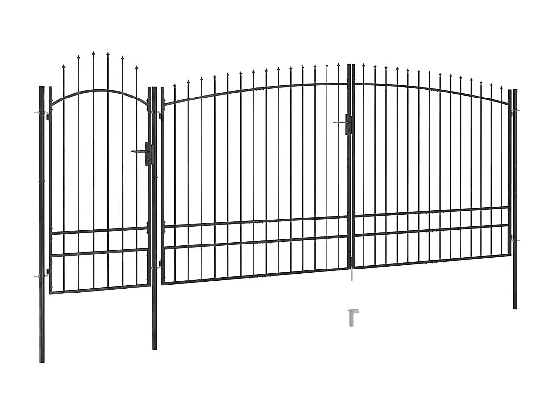 Puerta para valla de jardín con punta de lanza, 5 x 2,45 m, color negro