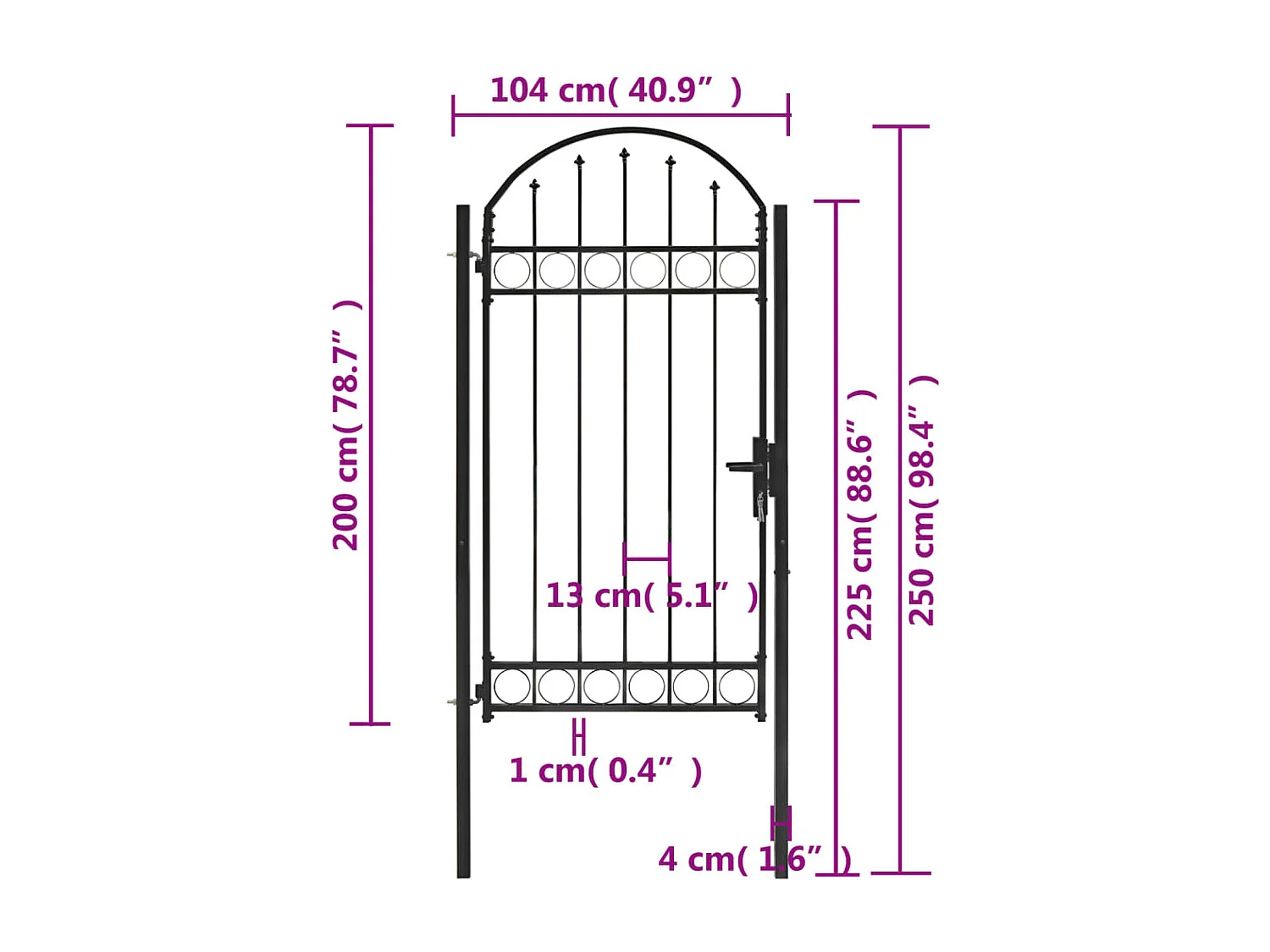 Portail de jardin avec dessus arqué Acier 100x250 cm Noir