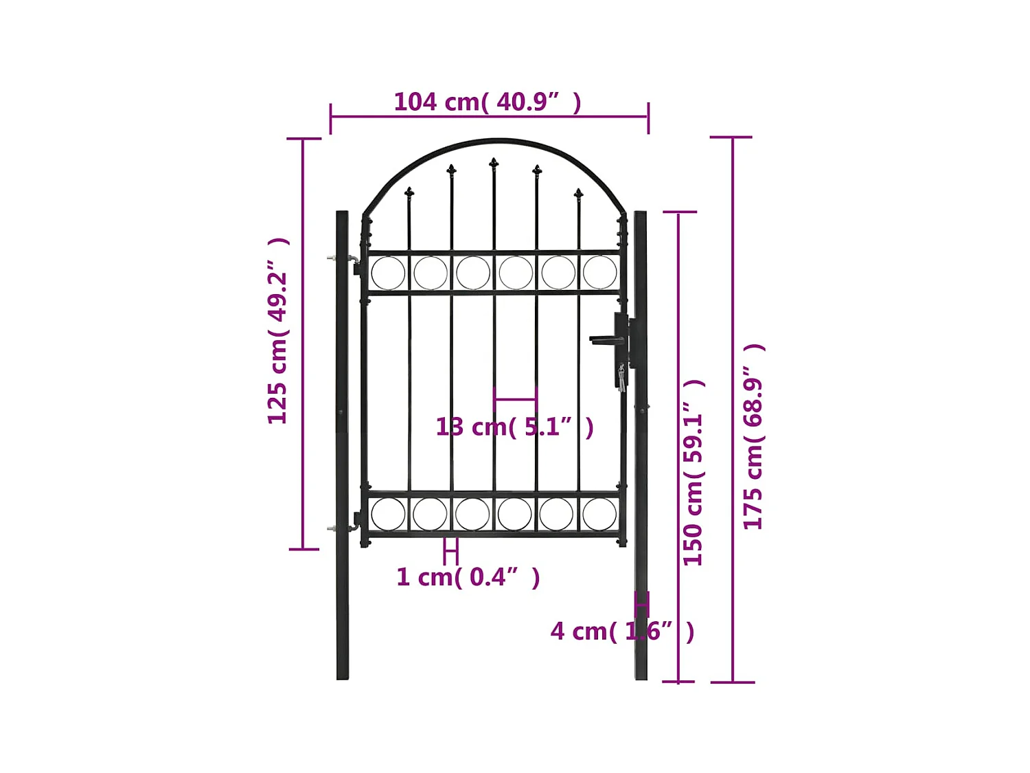 Portail de jardin avec dessus arqué Acier 100 x 125 cm Noir
