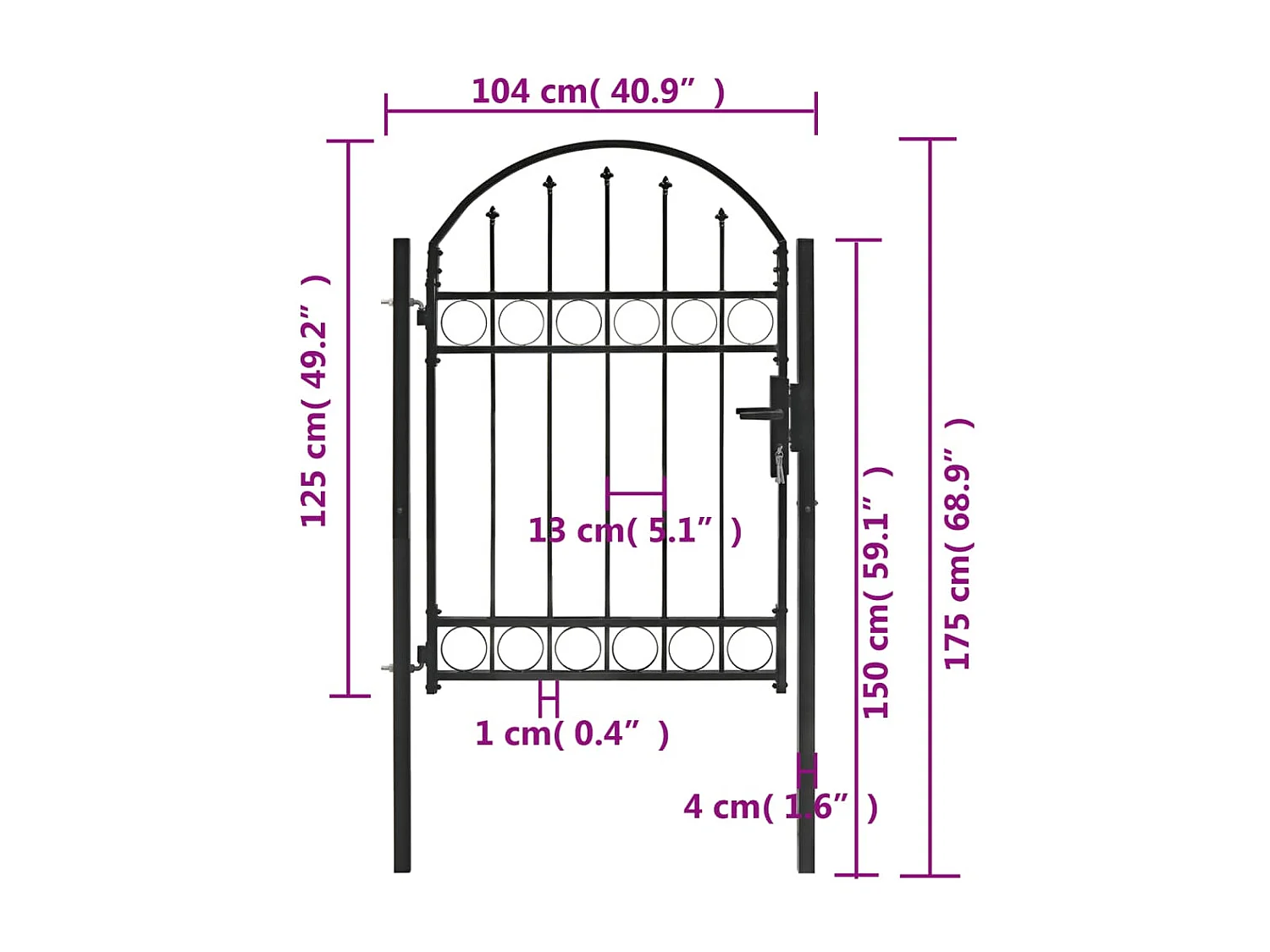 Portail de jardin avec dessus arqué Acier 100 x 125 cm Noir
