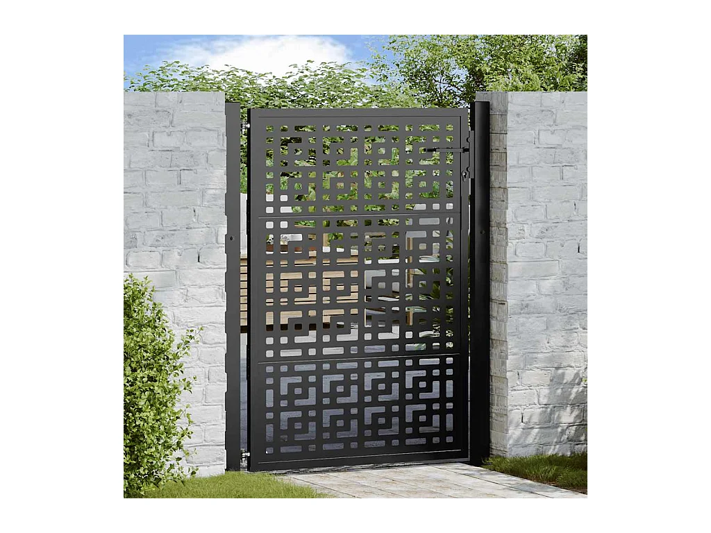 Portail de jardin noir 105x130 cm acier conception croisée