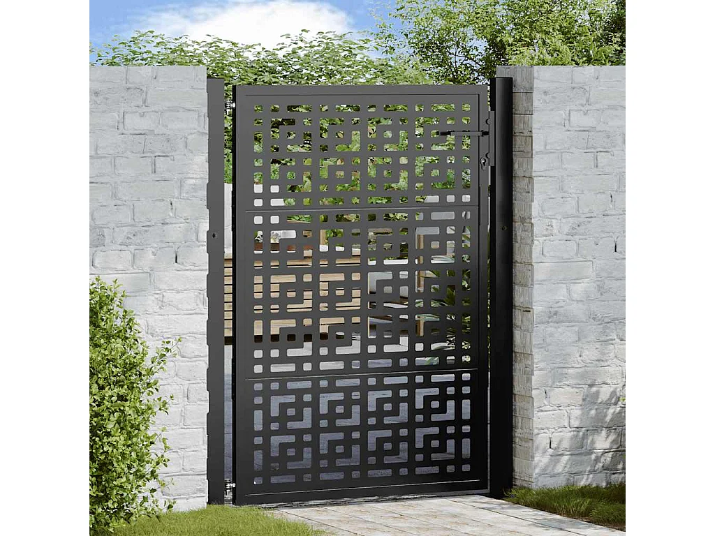 Schwarzes Gartentor 105x130 cm Stahl Kreuzdesign