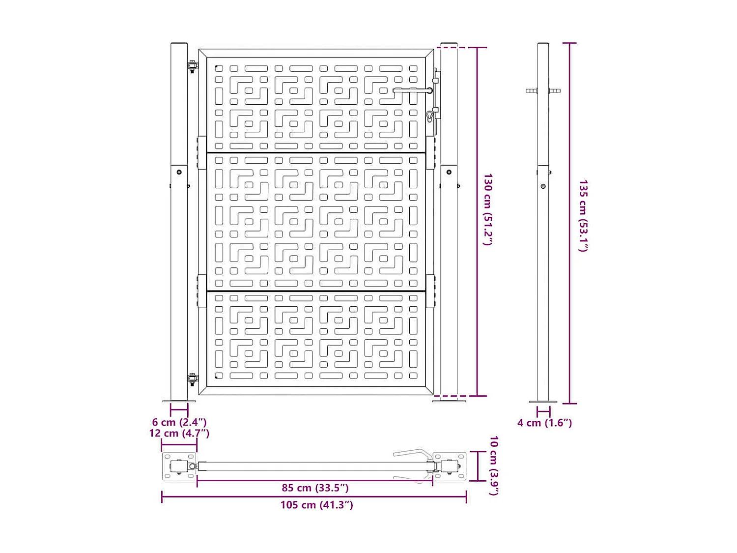 Schwarzes Gartentor 105x130 cm Stahl Kreuzdesign