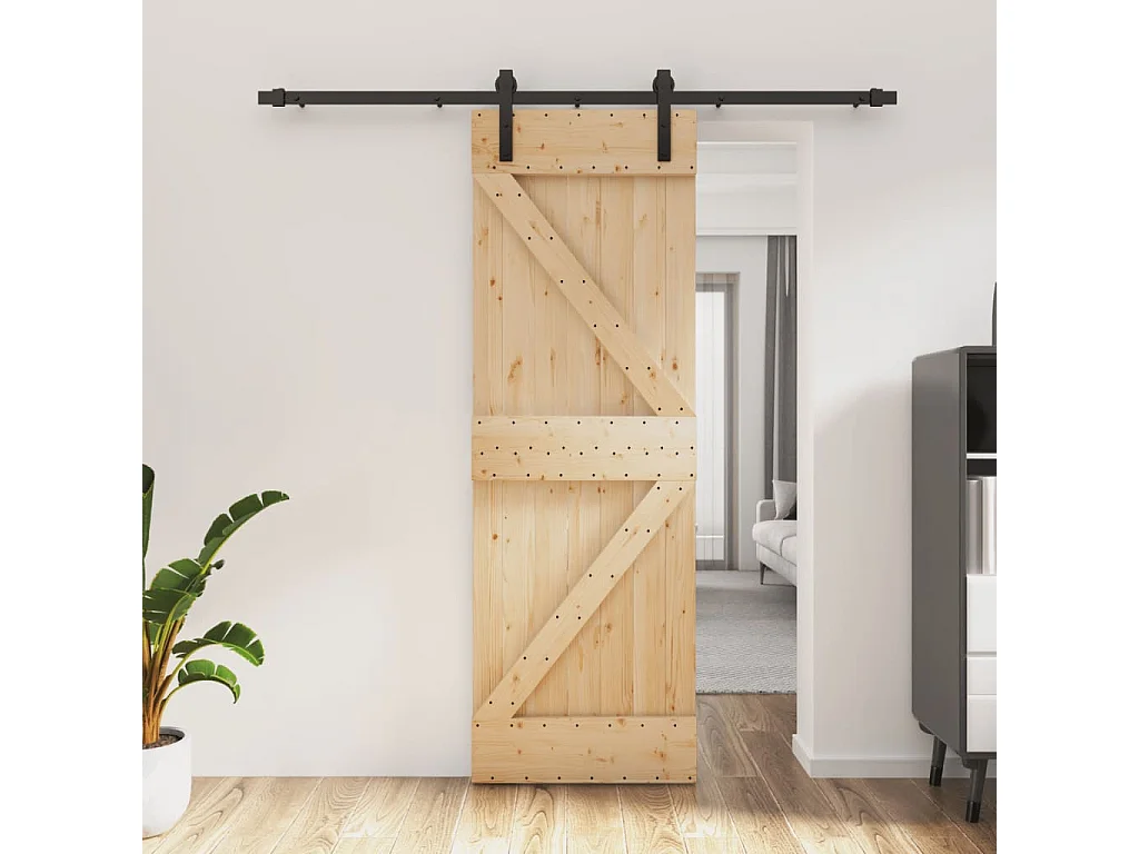 Kit porta de correr e ferragens 70x210 cm pinho maciço