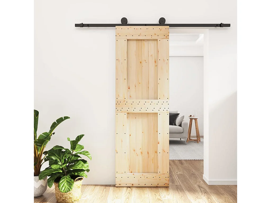 Kit porta scorrevole e ferramenta 70x210 cm pino massello