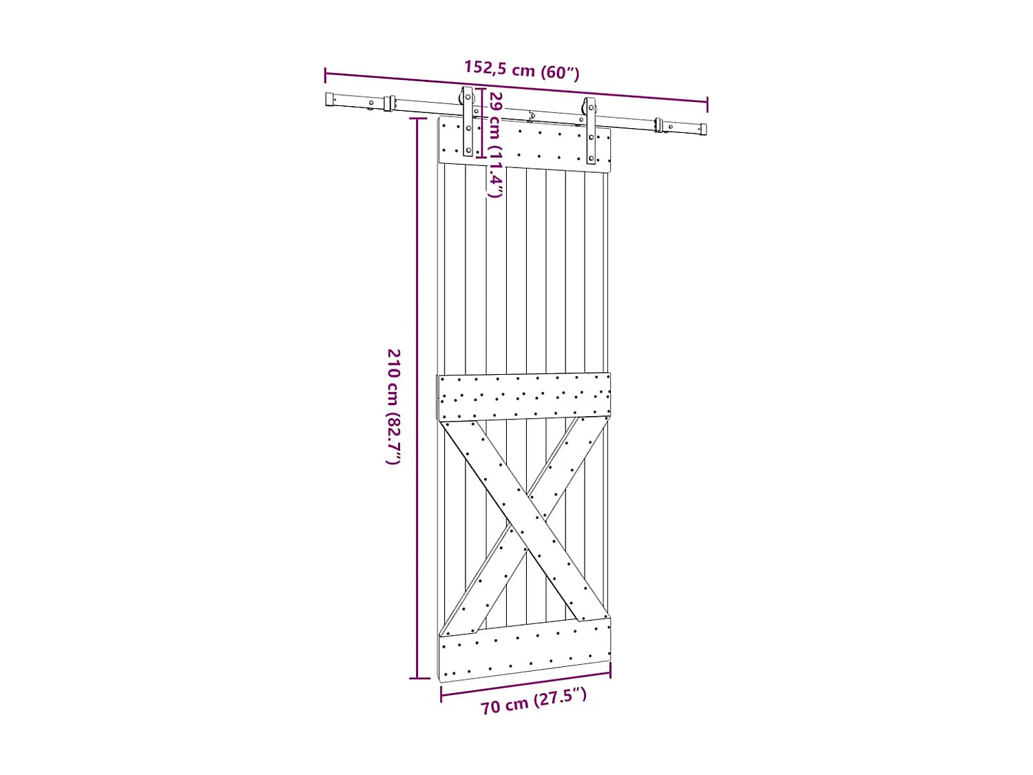 Porte coulissante et kit de quincaillerie 70x210 cm pin massif