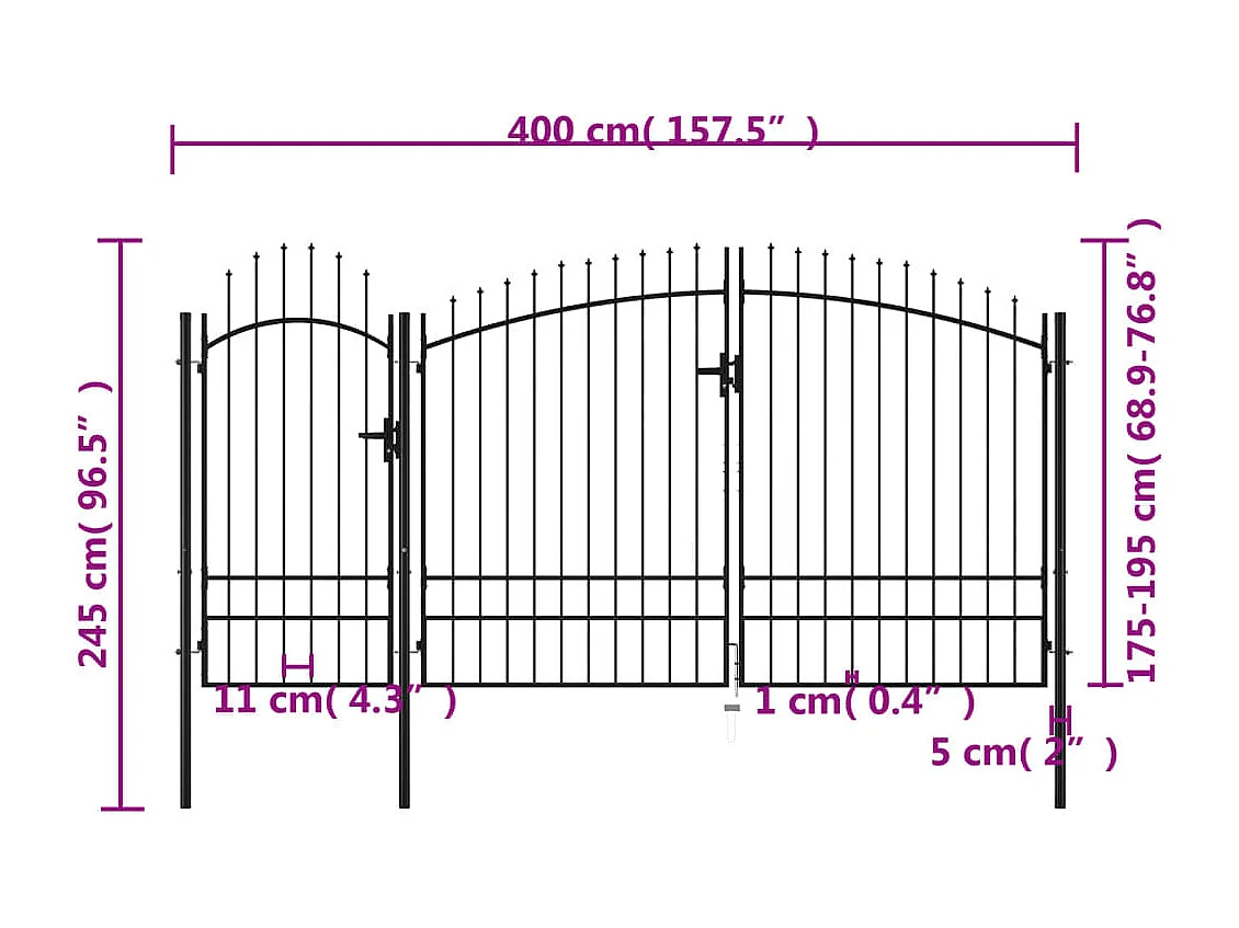 Portail de jardin Acier 2,45 x 4 m Noir