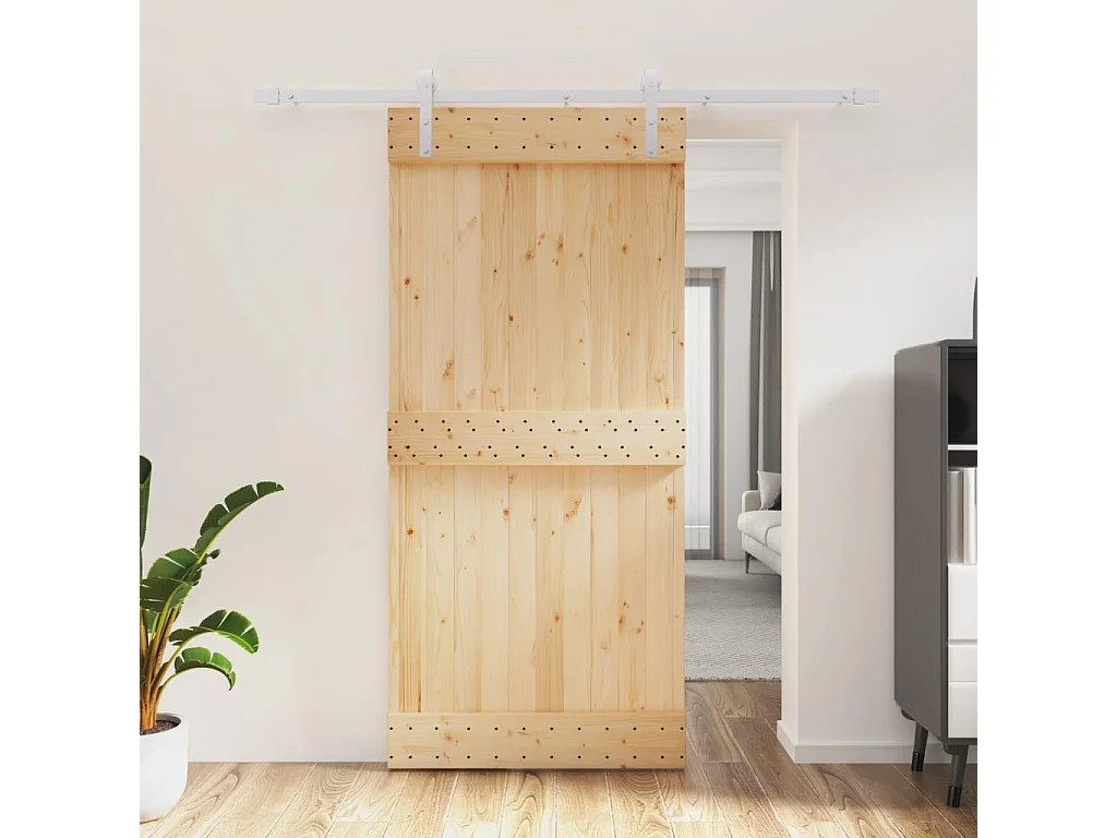 Porte coulissante et kit de quincaillerie 95x210 cm pin massif