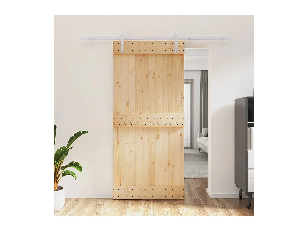 Porte coulissante et kit de quincaillerie 95x210 cm pin massif