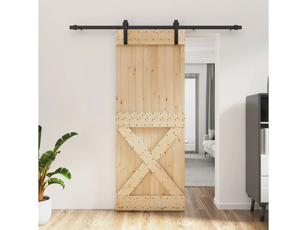 Kit porta scorrevole e ferramenta 80x210 cm pino massello