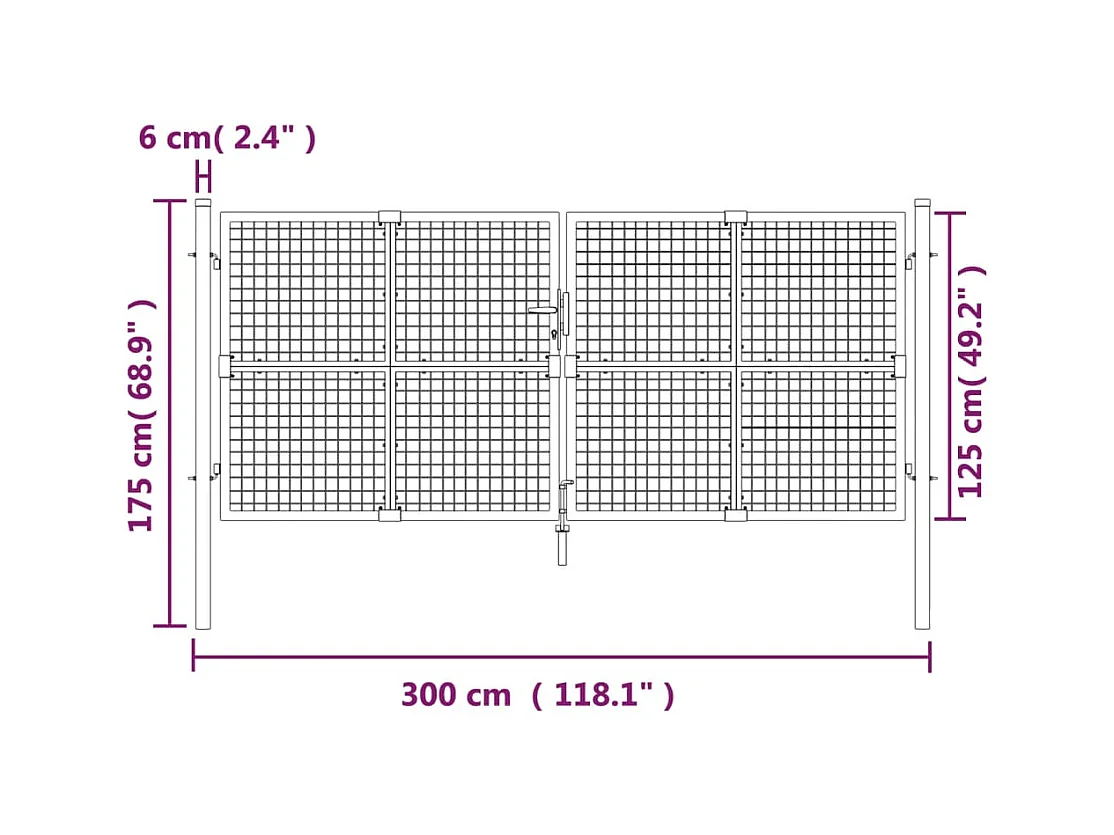 Tuinpoort zilver gaas 300x175 cm gegalvaniseerd staal