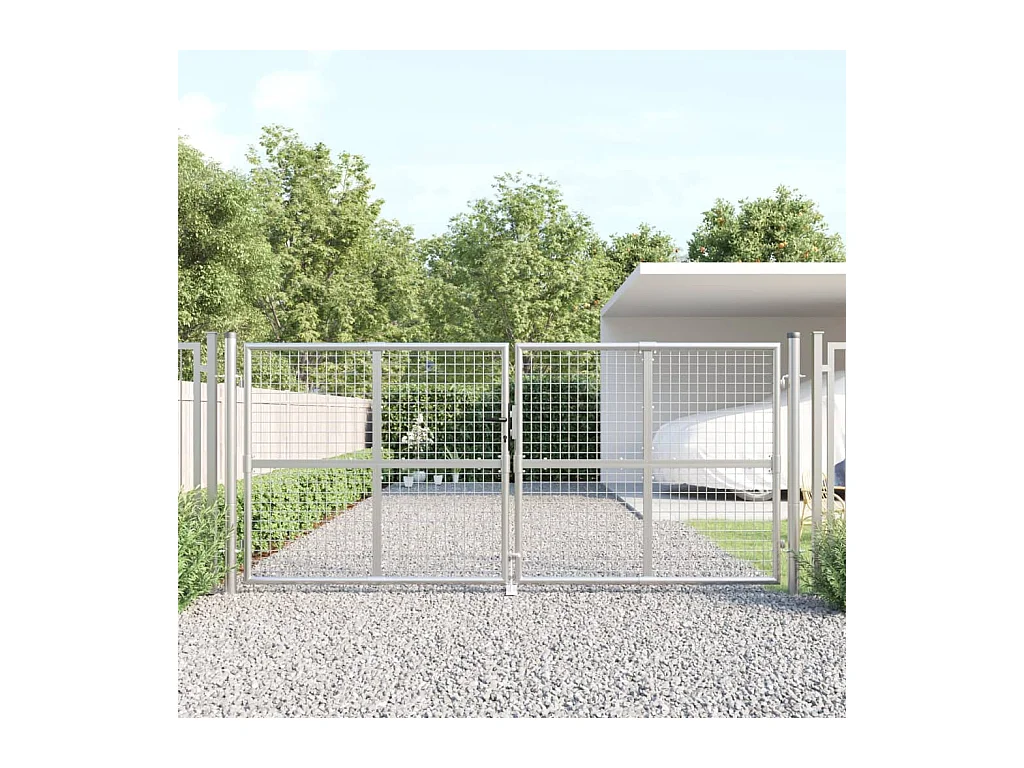 Portal de jardin maille argenté 300x175 cm acier galvanisé