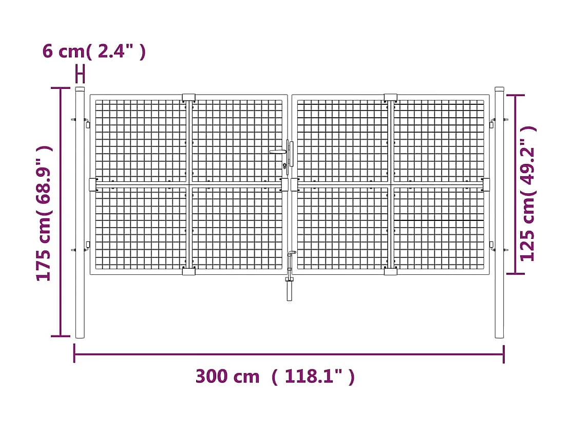 Portal de jardin maille argenté 300x175 cm acier galvanisé