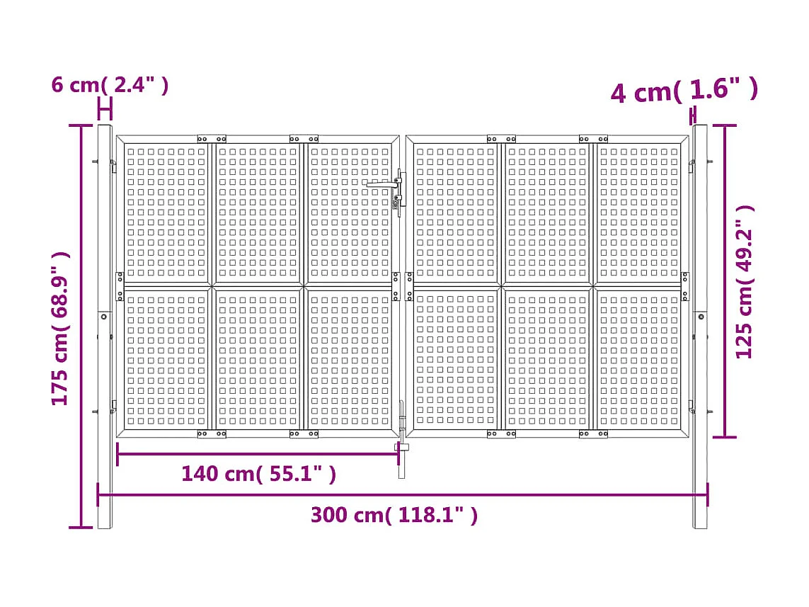 Portail de jardin anthracite 300 x 125 cm acier