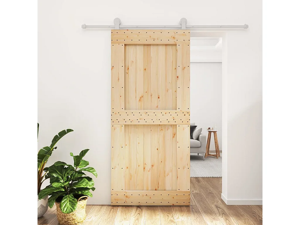 Porte coulissante et kit de quincaillerie 95x210 cm pin massif