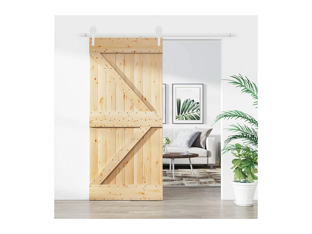 Porte coulissante et kit de quincaillerie 95x210 cm pin massif