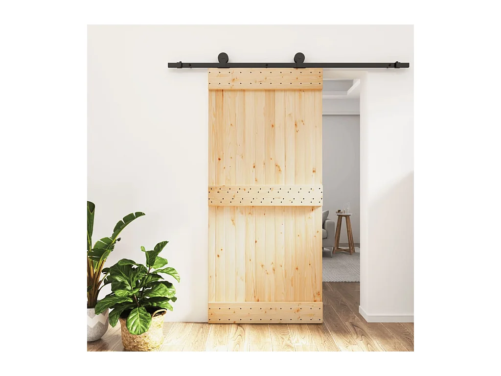 Porte coulissante et kit de quincaillerie 95x210 cm pin massif