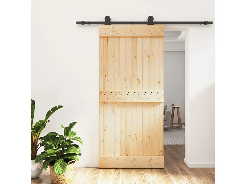 Kit porta scorrevole e ferramenta 95x210 cm pino massello