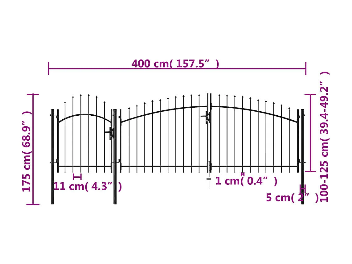 Portail de jardin Acier 1,75 x 4 m Noir