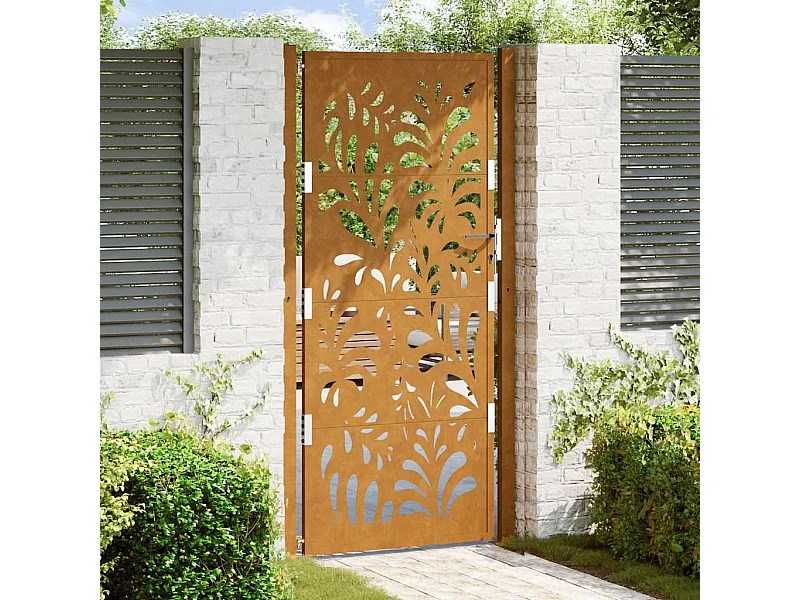 Weerbestendige stalen tuinpoort met golfdesign